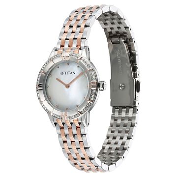 Titan Glamour Quartz Analog Mother Of Pearl Dial Two Toned Stainless Steel Strap Watch For Women