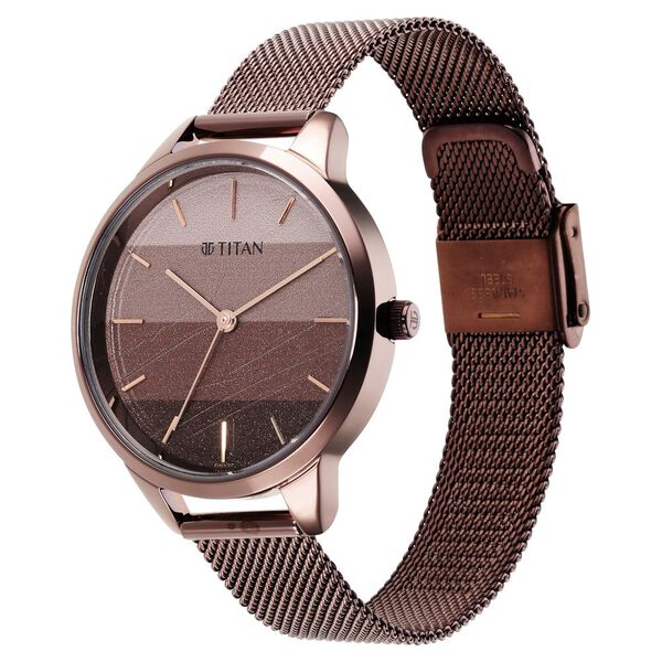 Titan Purple Glam It Up Quartz Analog Multicoloured Dial Brown Stainless Steel Strap Watch For Women - image number 2