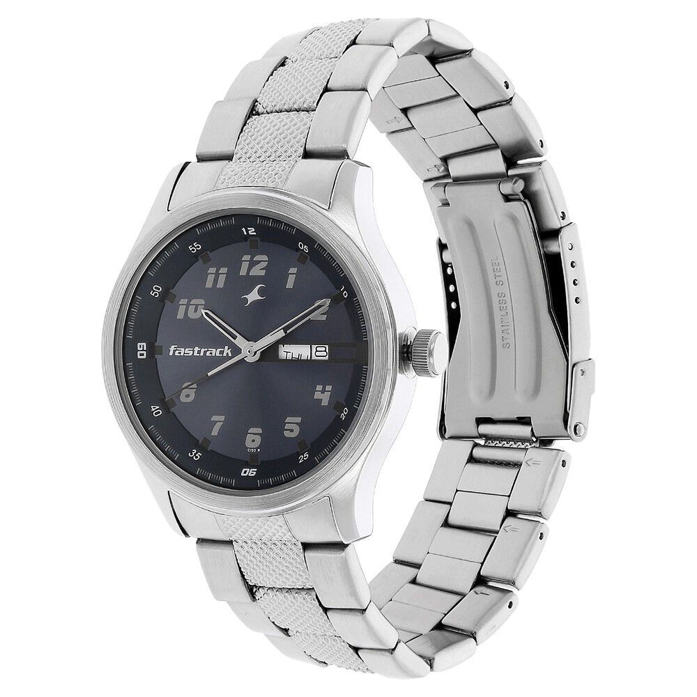 Buy Online Fastrack Quartz Analog Blue Dial Metal Strap Watch for