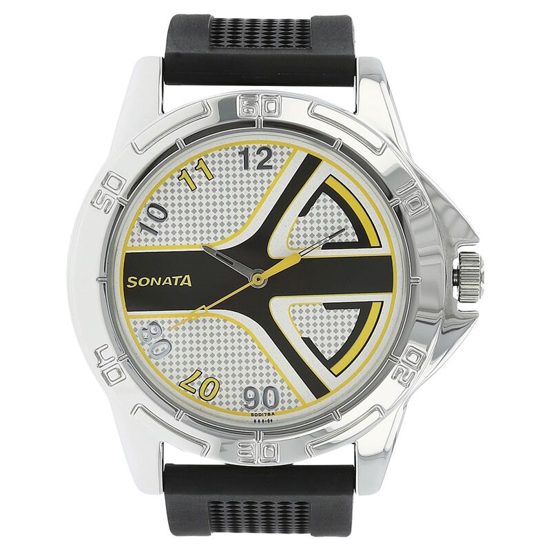 Sonata Quartz Analog Black Dial Plastic Strap Watch for Men