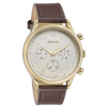 Sonata Quartz Multifunction Golden Dial Brown Leather Strap Watch For Men