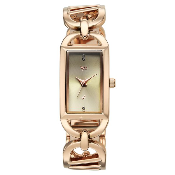 Vyb Striker By Fastrack Quartz Analog Green Dial Rose Gold Metal Strap Watch For Girls - image number 0