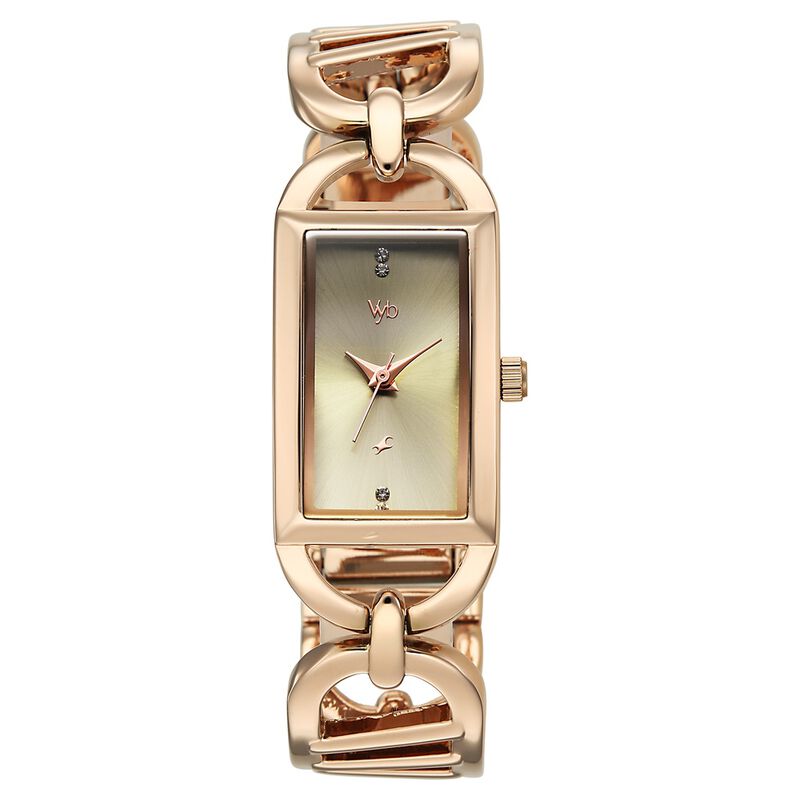 Vyb Striker By Fastrack Quartz Analog Green Dial Rose Gold Metal Strap Watch For Girls