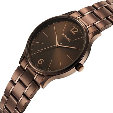 Sonata Aspire Quartz Analog Brown Dial Stainless Steel Strap Watch For Men