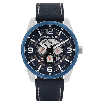 Police Quartz Multifunction Blue Dial Leather Strap Watch for Men