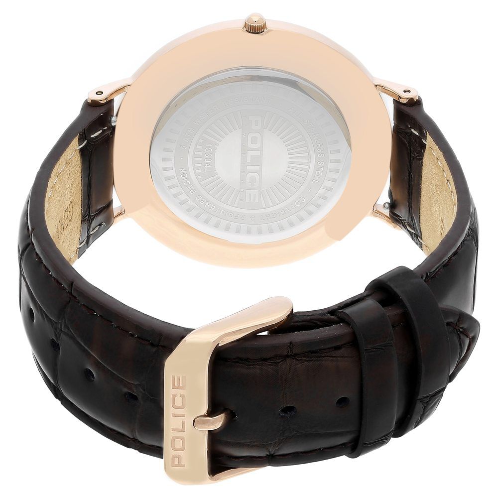 Police Quartz Analog White Dial Leather Strap Watch for Men