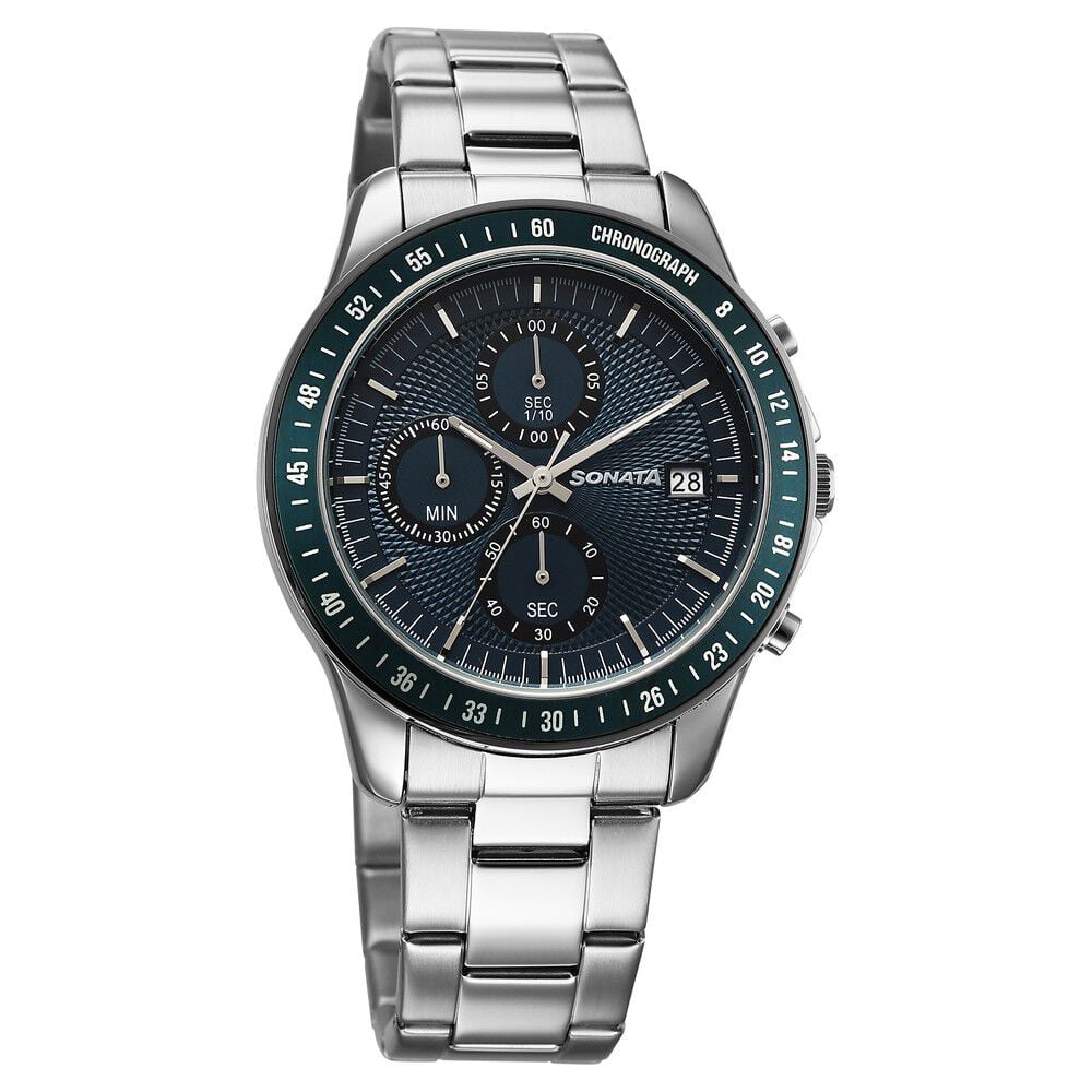 Sonata Chronos Quartz Analog with Date Blue Dial Silver Colour Stainless Steel Strap Watch For Men-picture-19