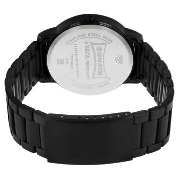 Sonata Quartz Analog with Day and Date Black Dial Stainless Steel Strap Watch for Men