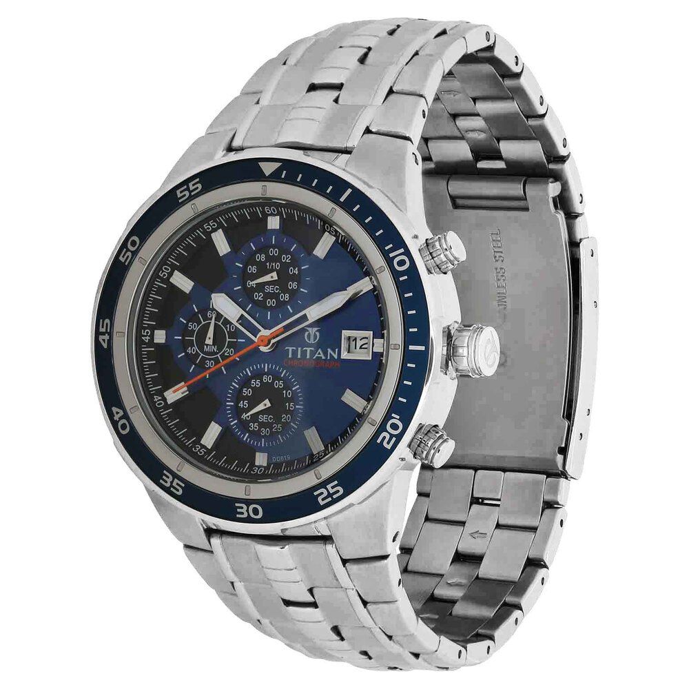 Titan Quartz Chronograph Blue Dial Metal Strap Watch for Men