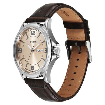 Titan Neo Arabic Analog with Day Date Beige Dial Brown Leather Strap Watch for Men