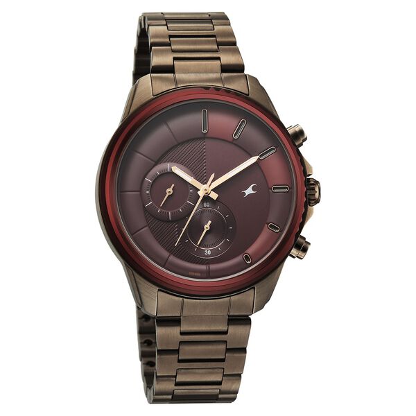 Fastrack Wild Quartz Chronograph Maroon Dial Chrome K Stainless Steel Strap Watch For Guys - image number 4
