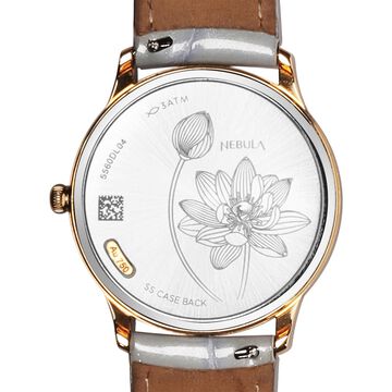 Titan Nebula Lotus 18 KT Gold Quartz Analog Blue Mother of Pearl Dial Leather Strap Watch For Women