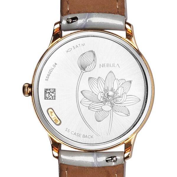 Titan Nebula Lotus 18 KT Gold Quartz Analog Blue Mother of Pearl Dial Leather Strap Watch For Women - image number 6