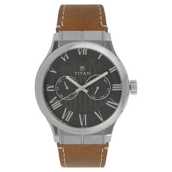 Titan Analog with Day and Date Blue Dial Leather Strap watch for Men - image number 0