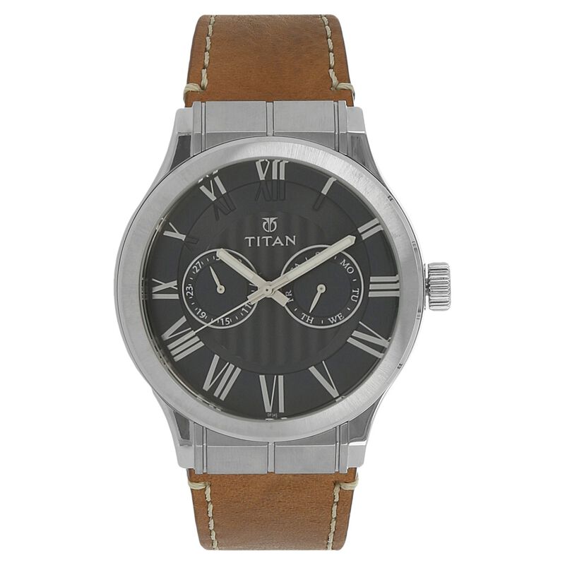 Titan Analog with Day and Date Blue Dial Leather Strap watch for Men