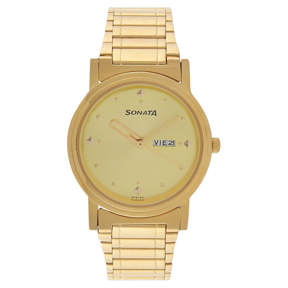 Buy Online Sonata Quartz Analog White Dial Metal Strap Watch for