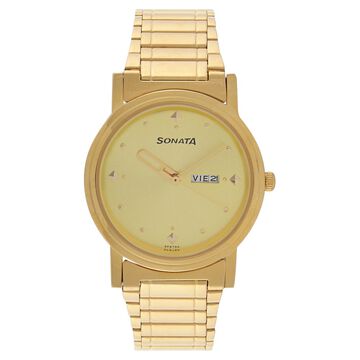 Sonata Quartz Analog Champagne Dial Metal Strap Watch for Men