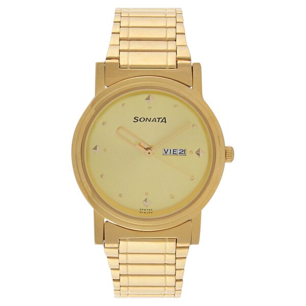 Sonata Quartz Analog Champagne Dial Metal Strap Watch for Men - image number 0