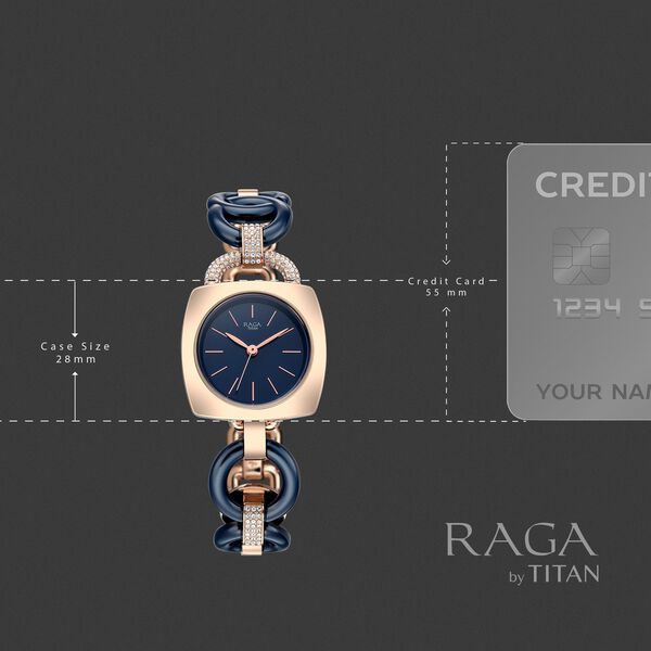 Titan Raga Unlocked Quartz Analog Blue Dial Multicoloured Metal Strap Watch For Women - image number 3