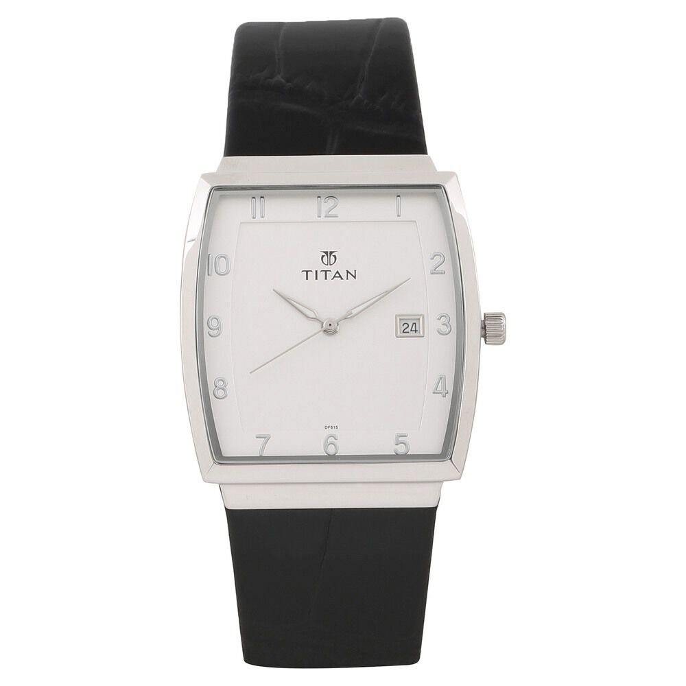 Buy Online Titan Quartz Analog with Date White Dial Leather Strap Watch for Men 90076sl01 Titan