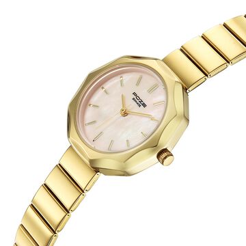 Poze Poze Quartz Analog Pink Dial Golden Stainless Steel Strap Watch For Women