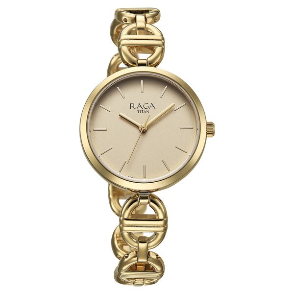 Titan Raga Showstopper Quartz Analog Champagne Dial Metal Strap Watch For Women - image number 1