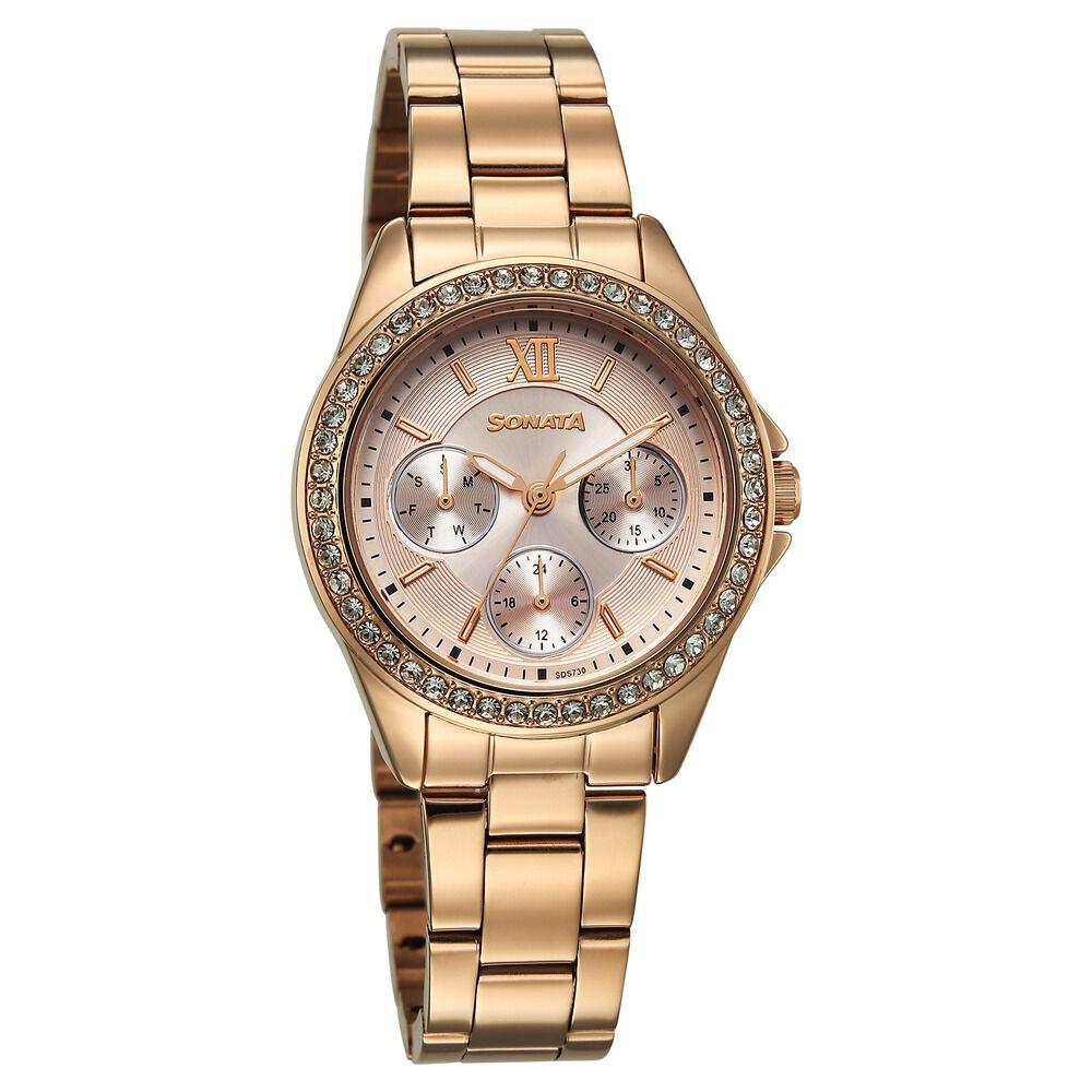 Sonata Festive Quartz Multifunction Pink Dial Metal Strap Watch For Women-picture-17
