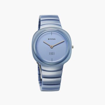 Titan Edge Squircle Quartz Analog Blue Dial Blue Ceramic Strap Watch For Women