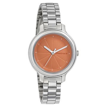 Fastrack Quartz Analog Orange Dial Stainless Steel Strap Watch for Girls