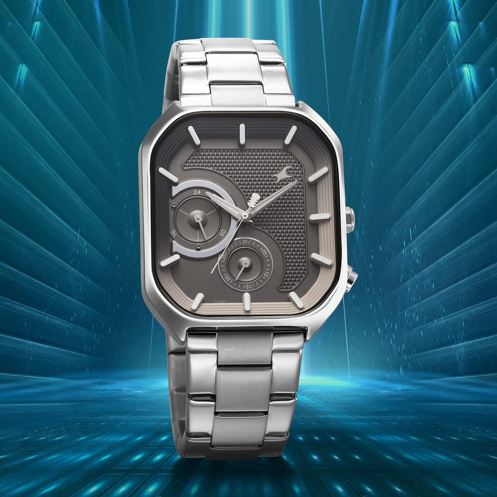 Fastrack Groove Multifunction Anthracite Dial Metal Strap Guy's Watch with Lume indices-image-38