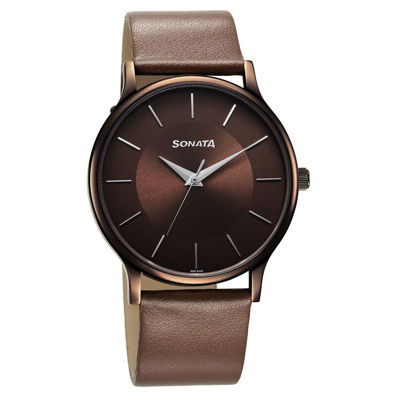 Sonata Aspire Quartz Analog Brown Dial Leather Strap Watch for Men