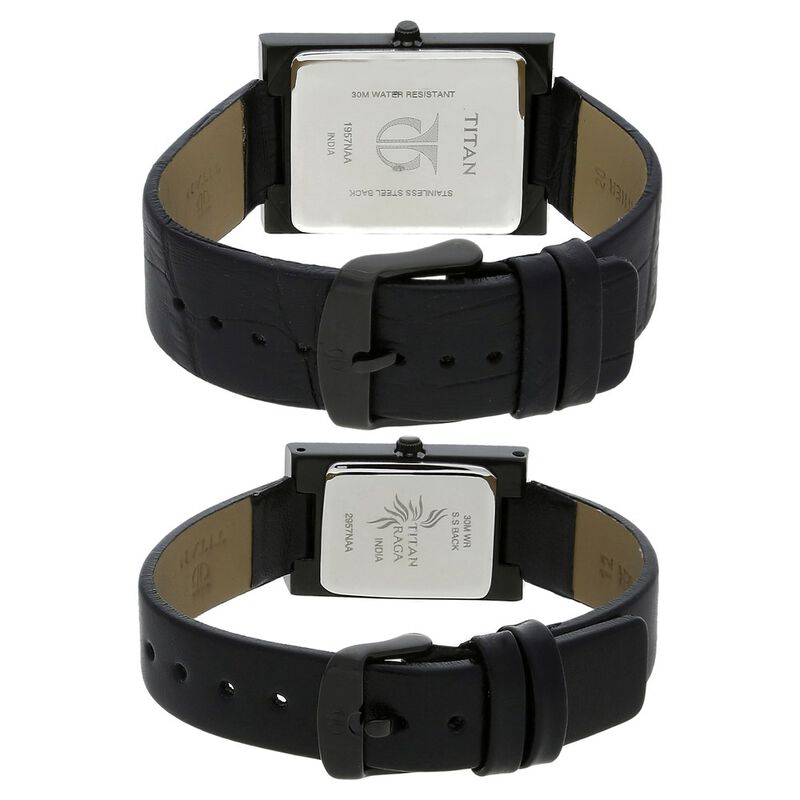 Titan Quartz Analog with Day and Date Silver Dial Leather Strap Watch for Couple - image number 3
