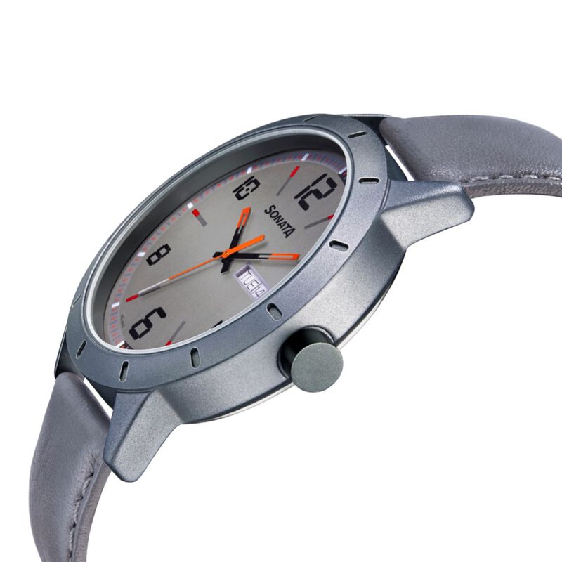Sonata Quartz Analog with Day and Date Grey Dial Leather Strap Watch for Men - image number 2