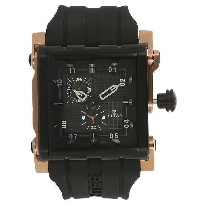 Titan Quartz Multifunction Black Dial Silicone Strap Watch for Men