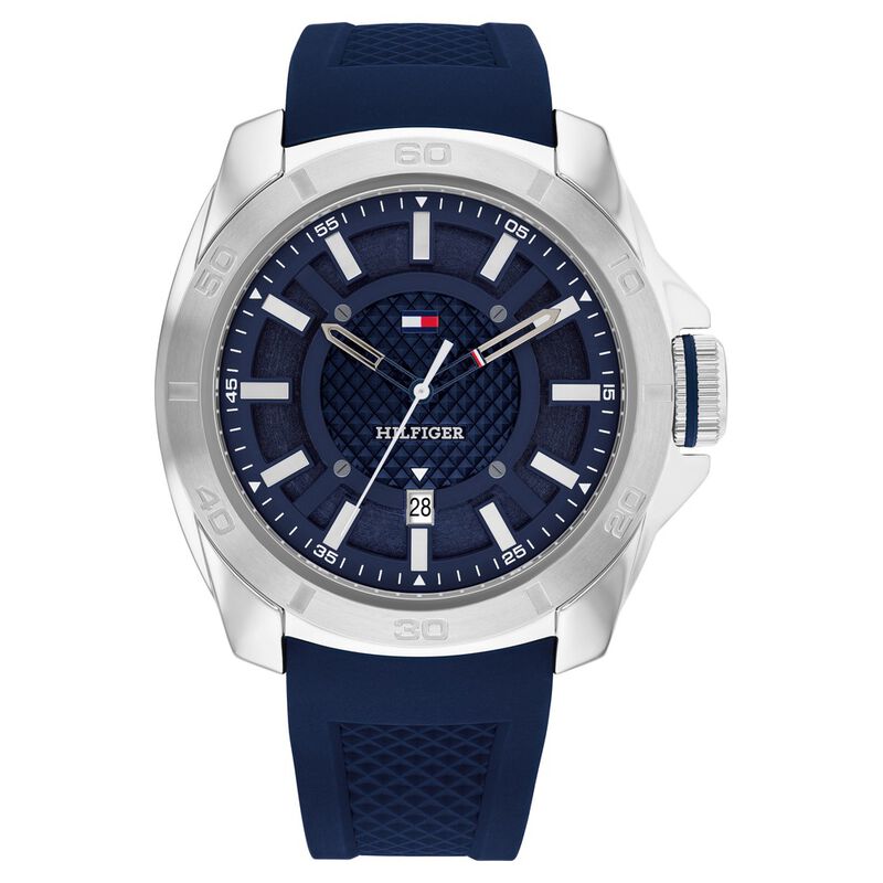 Tommy Hilfiger Quartz Analog with Date Blue Dial Blue Silicone Strap Watch for Men