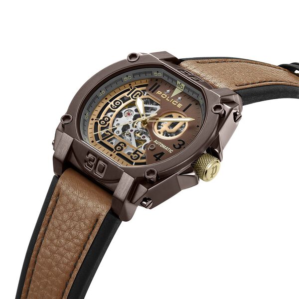 Police Automatic Grey Dial Brown Leather Strap Watch for Men - image number 1
