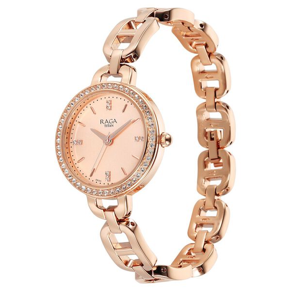 Titan Raga Showstopper Quartz Analog Rose Gold Dial Metal Strap Watch For Women - image number 3