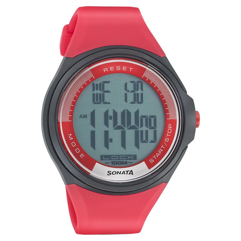 Sonata Digital Red Dial Strap Watch for Men