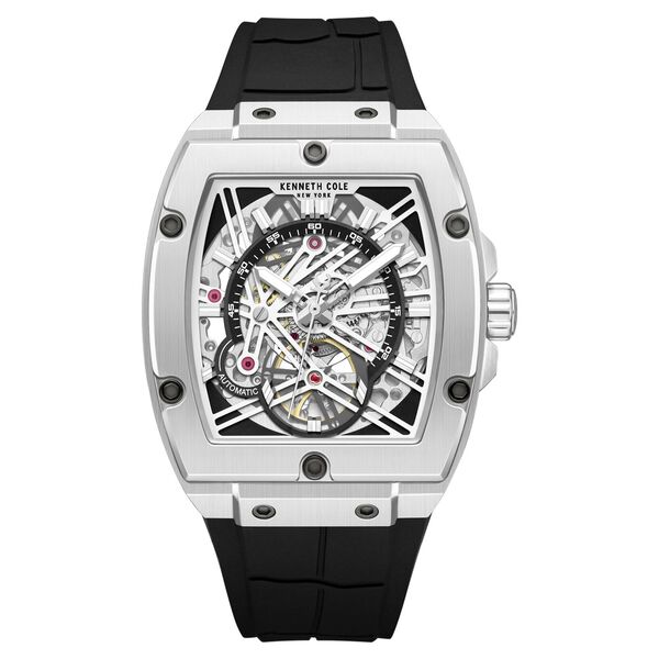 Kenneth Cole Automatic Silver Dial Black Colour Silicone Strap Watch For Men - image number 0