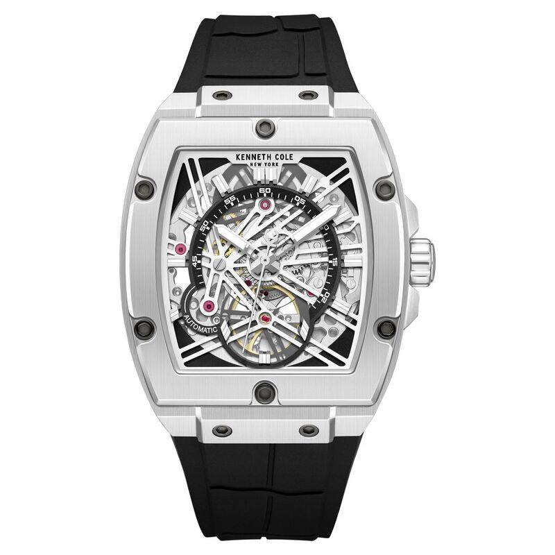 Kenneth Cole Automatic Silver Dial Black Colour Silicone Strap Watch For Men