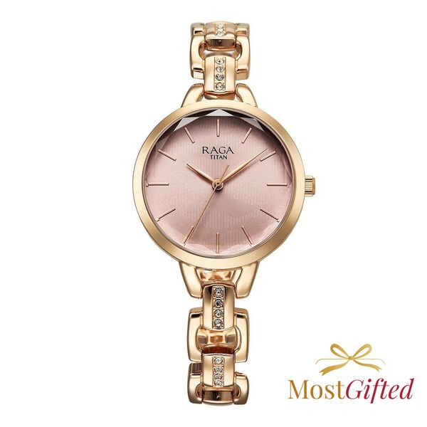 Titan Raga Showstopper Quartz Analog Rose Gold Dial Metal Strap Watch For Women - image number 0