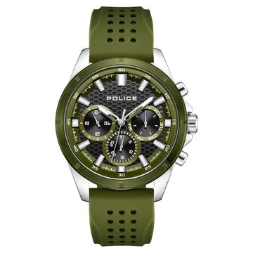 Police Quartz Multifunction Black Dial Green Colour Silicone Strap Watch For Men