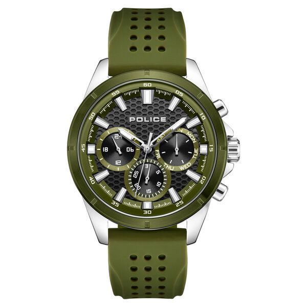Police Quartz Multifunction Black Dial Green Colour Silicone Strap Watch For Men - image number 0