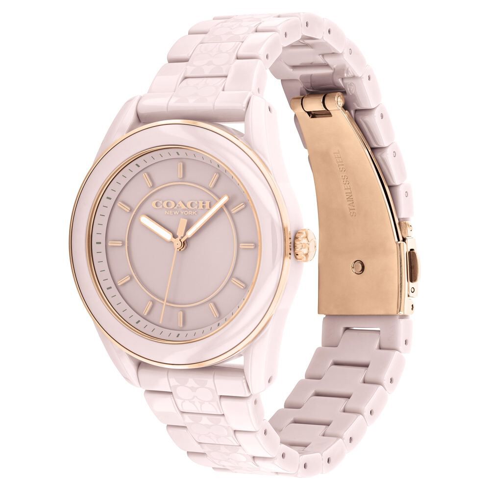 Buy Online Coach Quartz Analog Pink Dial Ceramic Strap Watch for