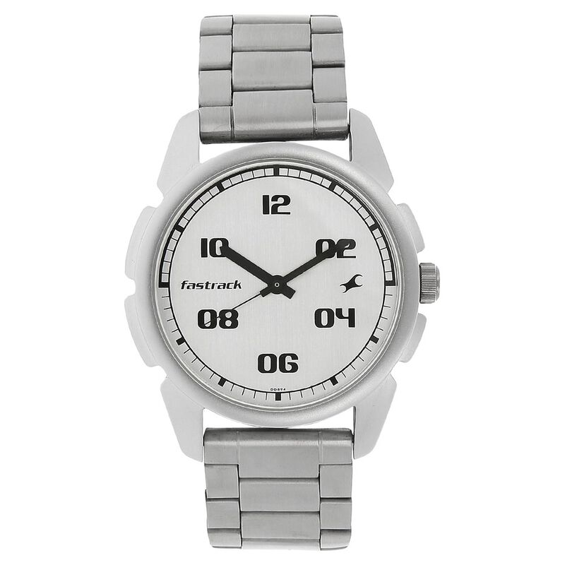 Fastrack Quartz Analog Silver Dial Stainless Steel Strap Watch for Guys