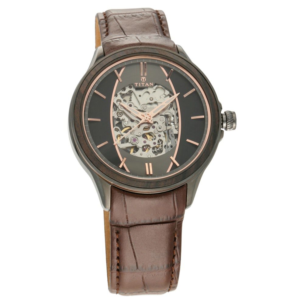 Titan Maritime Black Dial Automatic Leather Strap Watch for Men