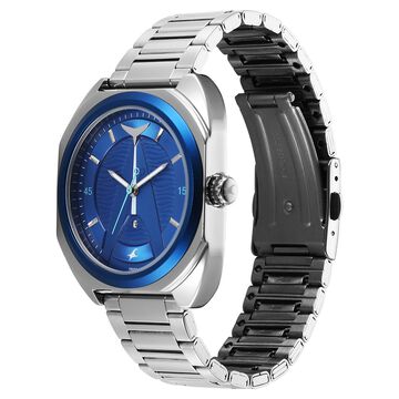 Fastrack Oceanyx Quartz Analog with Date Blue Dial Silver Strap Watch For Guys