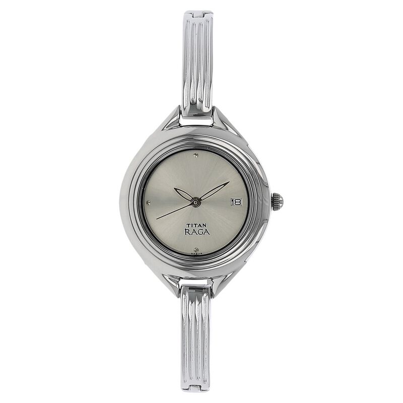 Titan Quartz Analog with Date Silver Dial Metal Strap Watch for Women