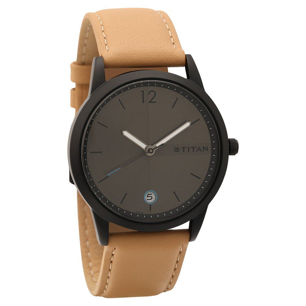 Titan Men s Timeless Style Watch Refined Anthracite Dial and Lather Strap