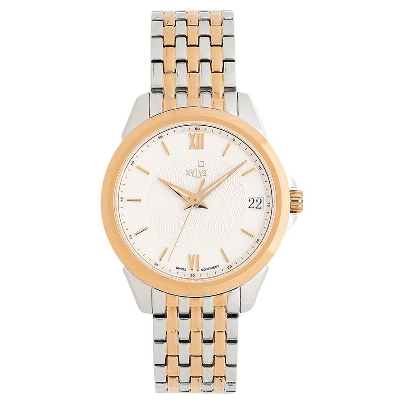 Xylys Swiss Analog with Date Two Toned Stainless Steel Strap White Dial Watch for Women